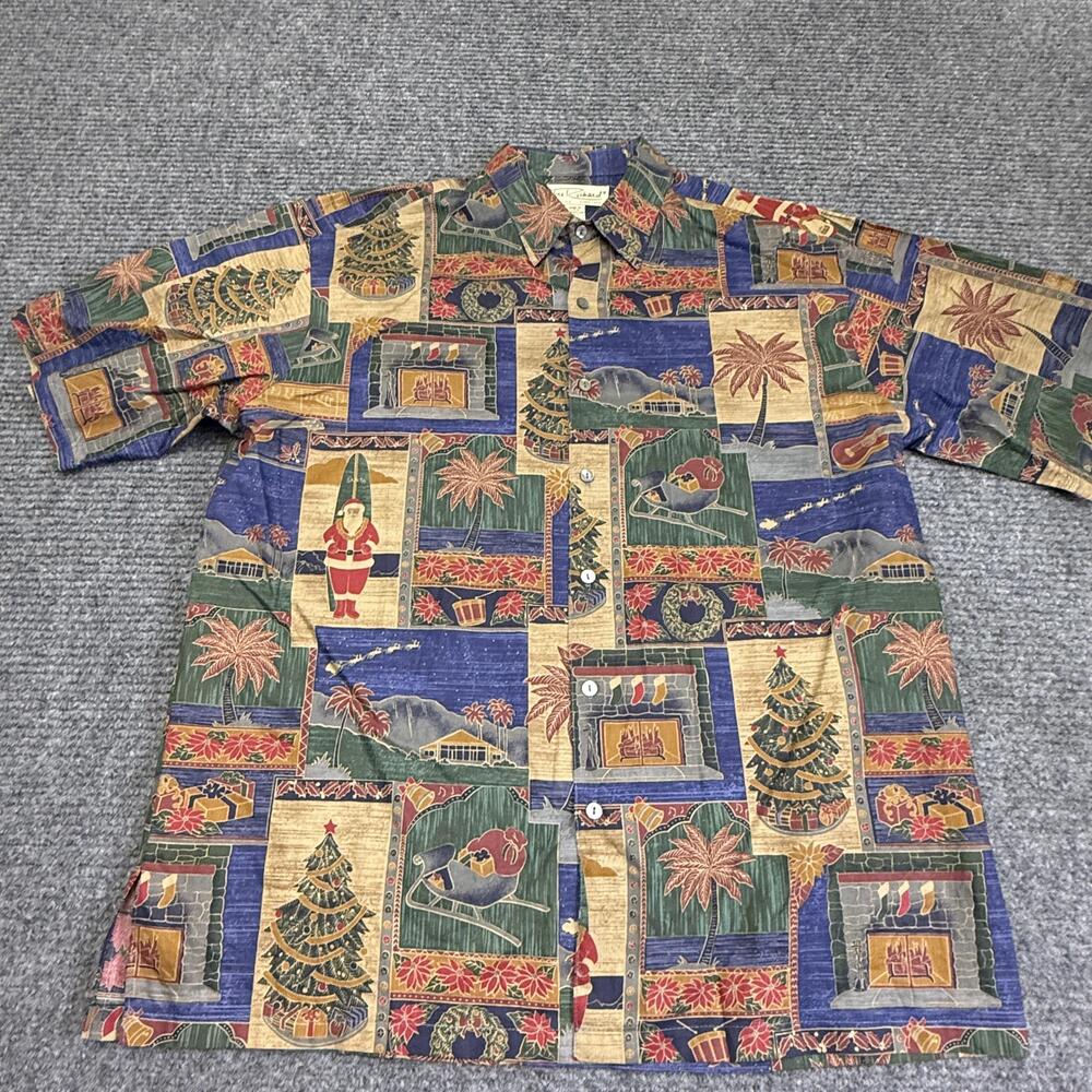 Tori Richard Shirt Mens Large Multicolor Christmas Cotton Short Sleeve Hawaiian